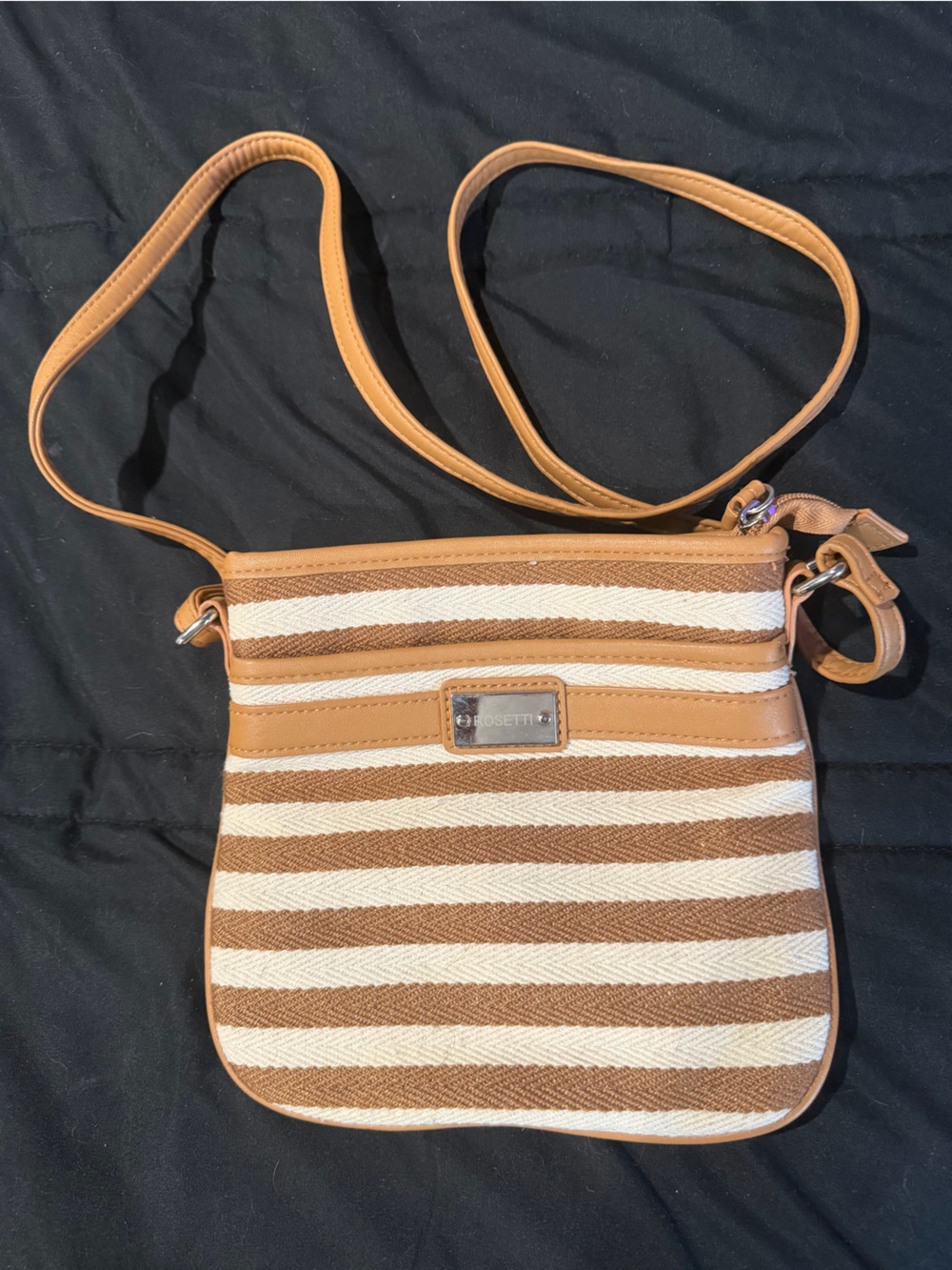 Rosetti Striped Crossbody Bag in Brown and Cream